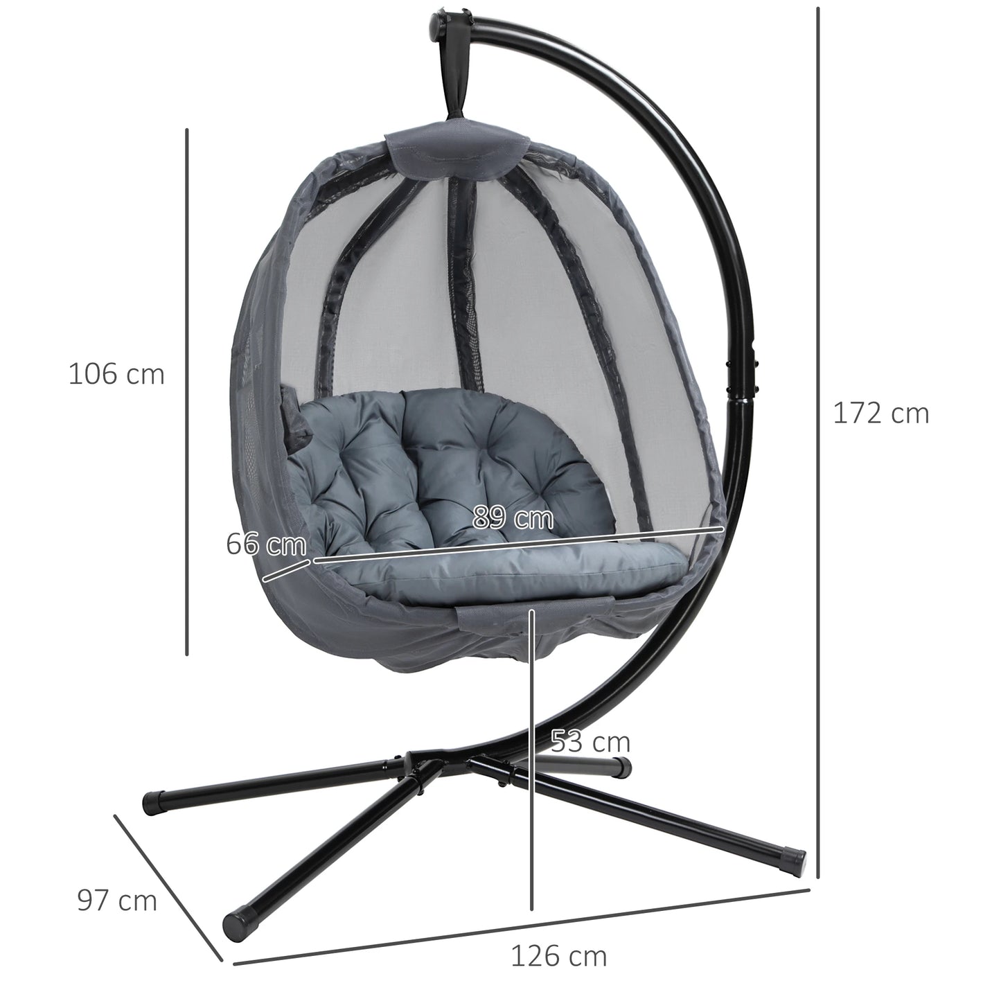 Folding Hanging Egg Chair W/ Cushion and Stand for Indoor Outdoor Grey