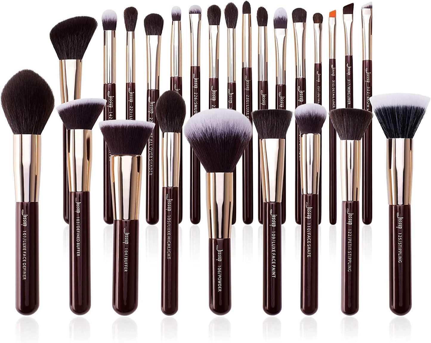 25PCS Professional Makeup Brush Set - Premium Natural Brushes for Foundation, Eyeshadow, Blending, Concealer, Blush & Highlight - T280