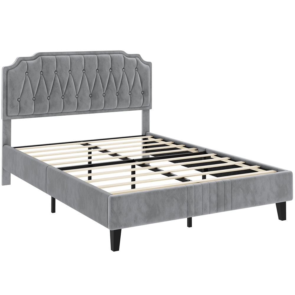 Double/King Bed Frame Upholstered Platform Bed with Adjustable Button Tufted Headboard/Velvet