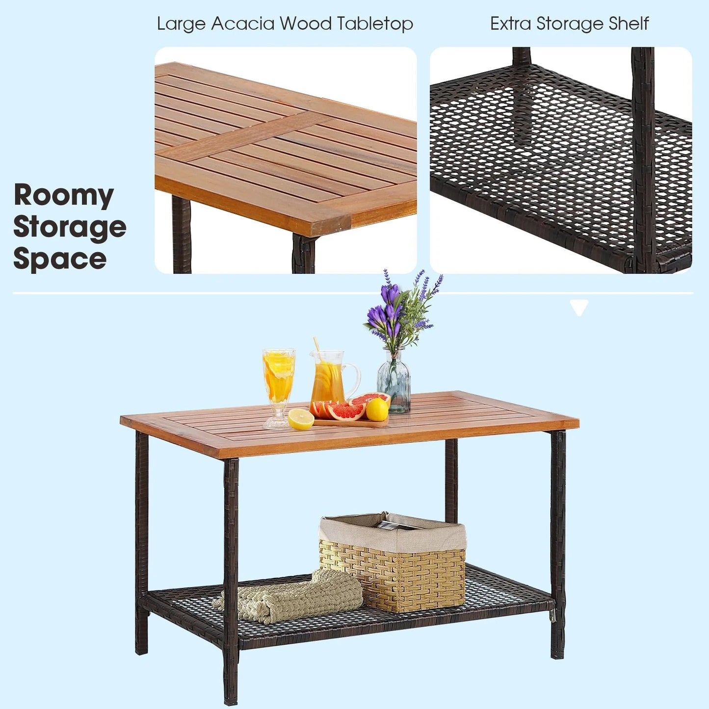 4 Pieces Outdoor Patio Furniture Set with Loveseat and Coffee Table