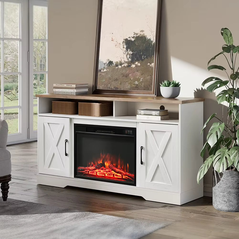 Recessed Electric Fireplace TV Stand with Timer and Remote Home Decoration