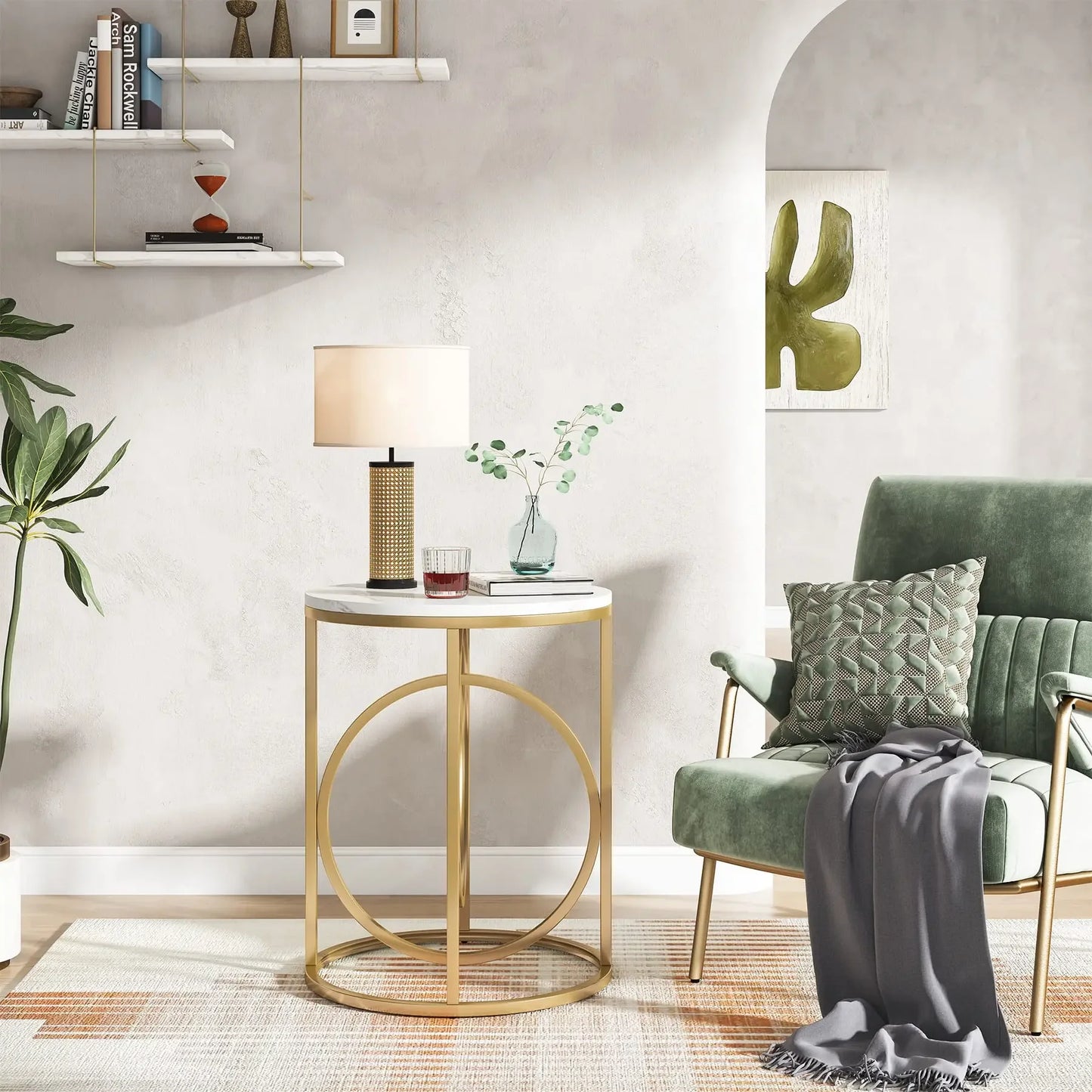 Round End Table, 20” Sofa Side Coffee Cocktail Table