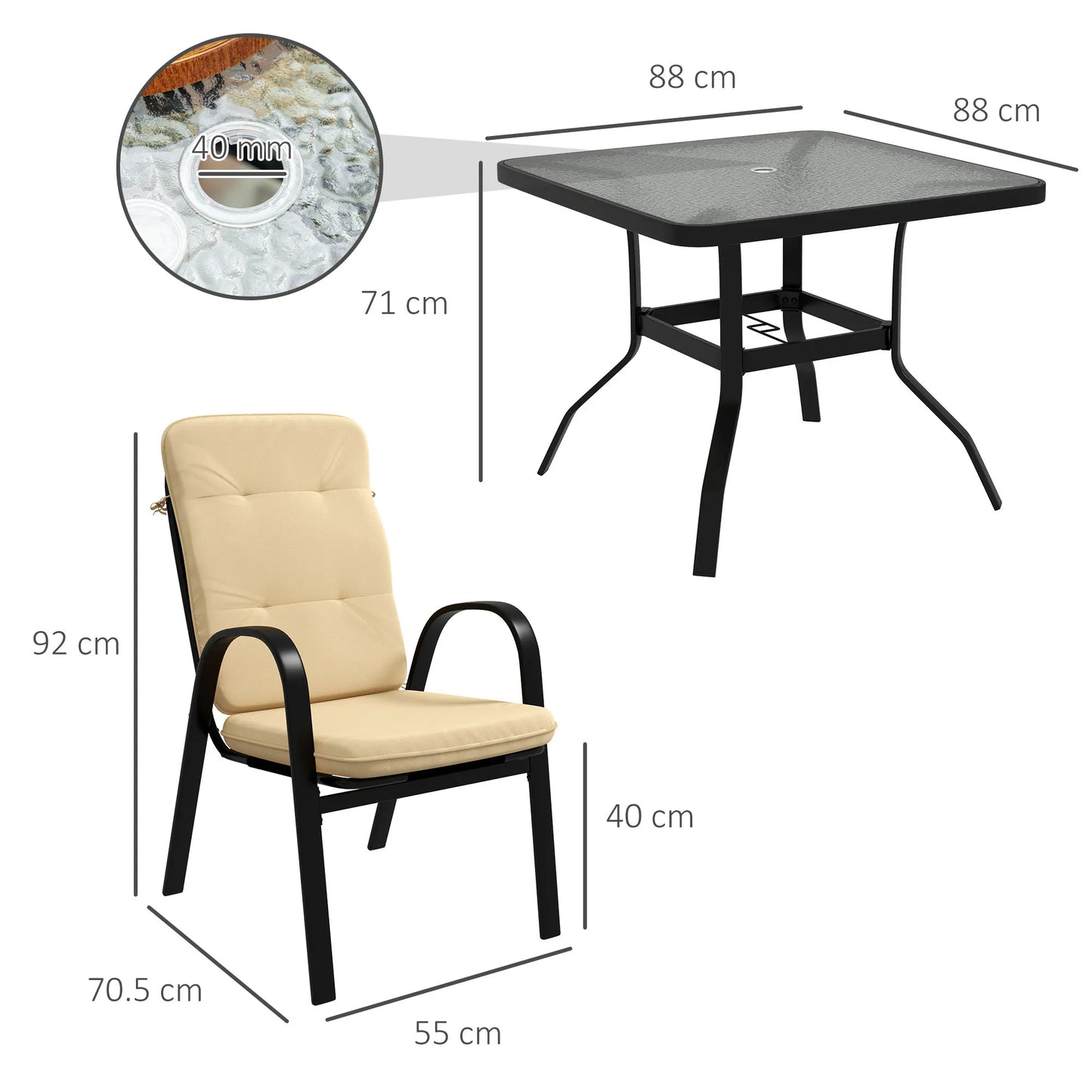 5-Piece Outdoor Garden Dining Set with Square Table and 4 Cushioned Armchairs