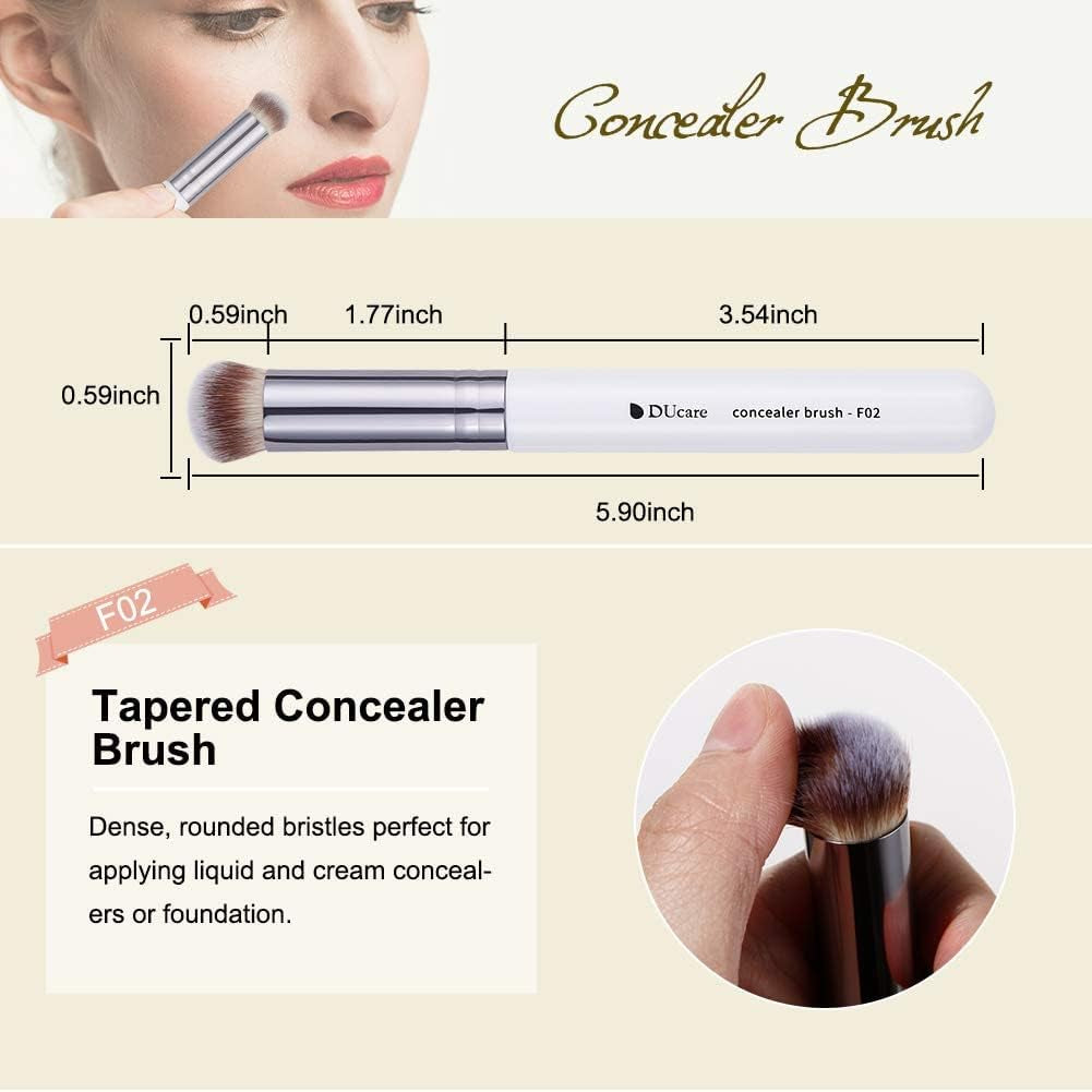 Essential Travel Makeup Brush Set - 3 Pcs Kabuki, Powder, and Concealer Brushes for Flawless Application - White