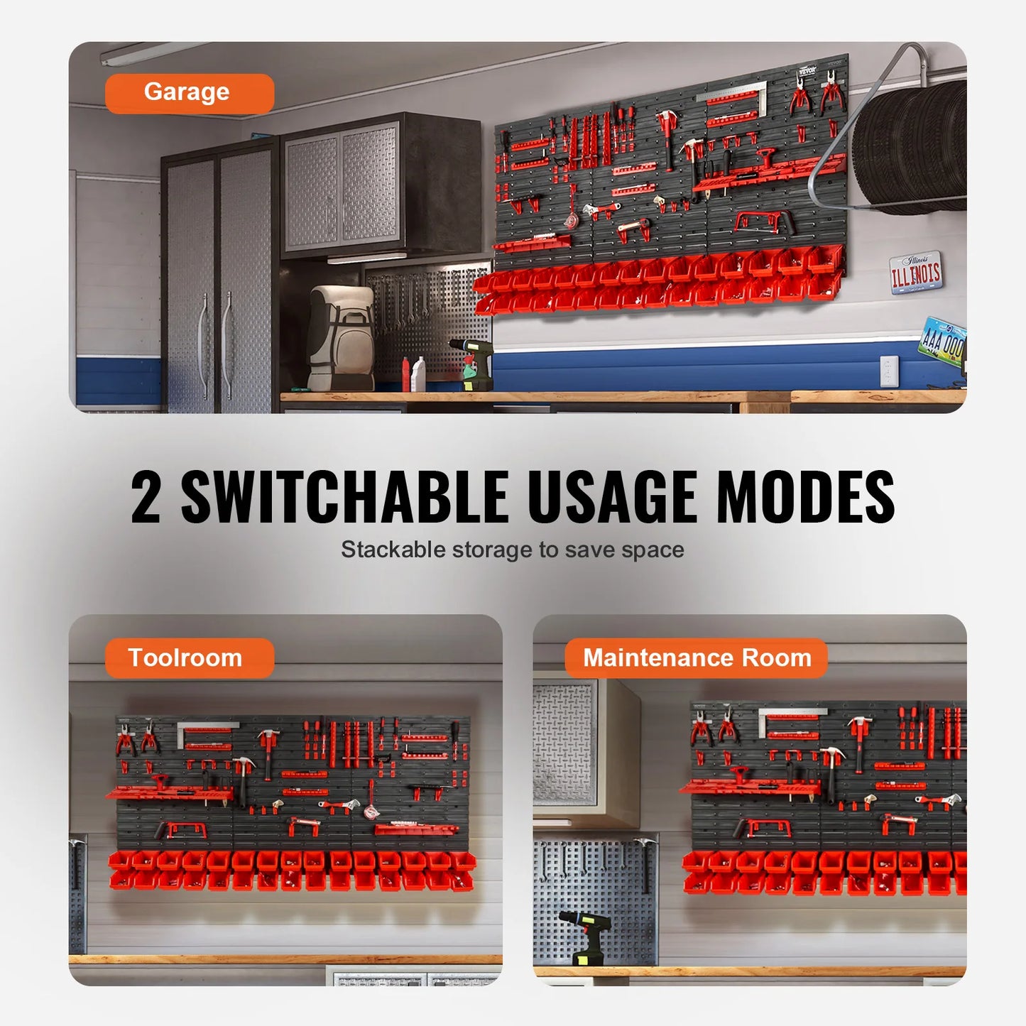 Wall Mounted Storage Bins 30/48-Bin Parts Rack Organizer Garage with Wall Panels Hooks Plastic Shop Tool for Screw Nails