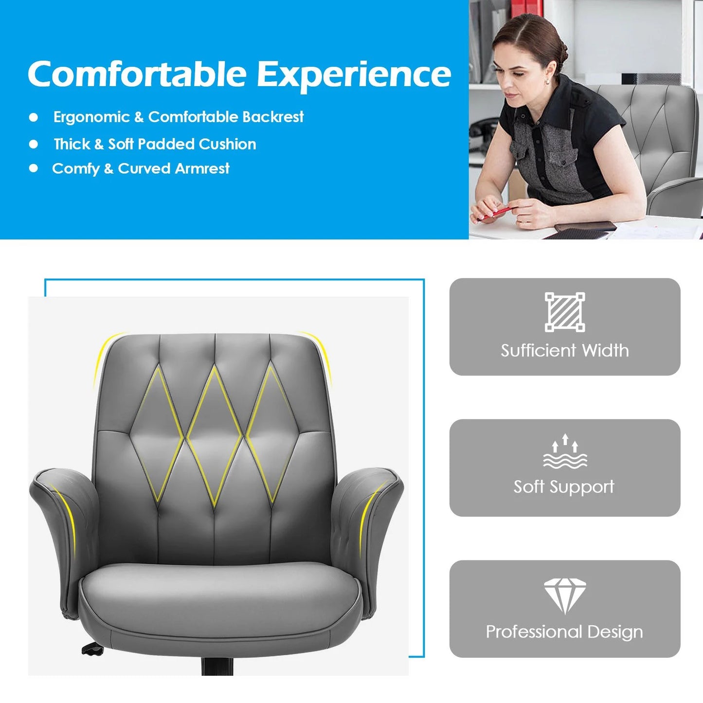 Adjustable Swivel PU Leather Office Chair with Rocking Function