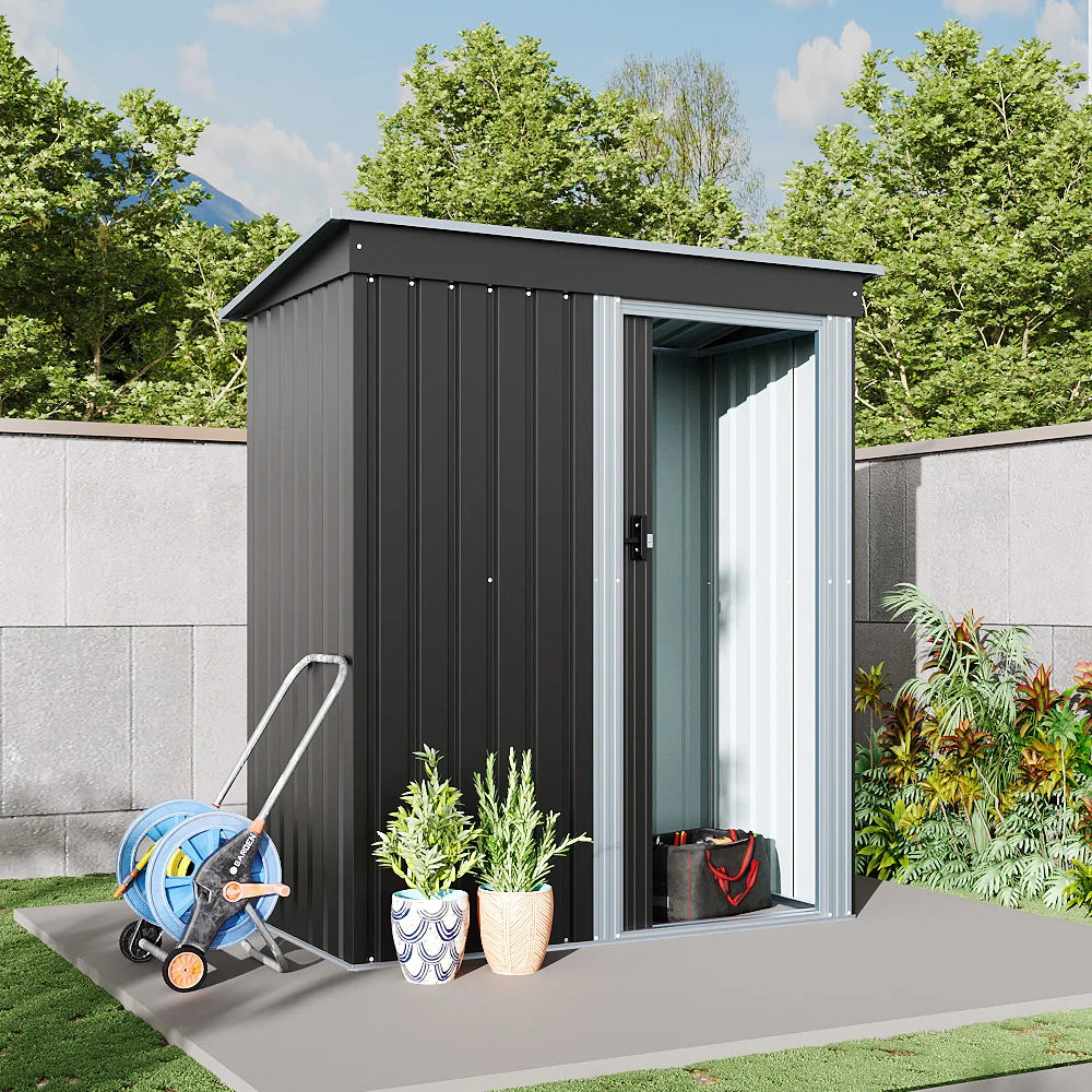 Outdoor Water-Resistant Galvanized Steel Storage Shed with Sloping Roof，Lockable Door for Lawn Patio Backyard