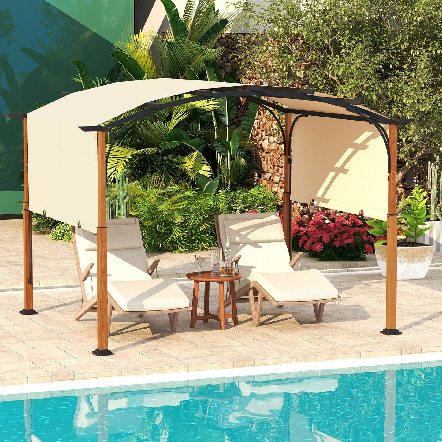 300 X 360 Cm Retractable Pergola Arched Patio Pergola with Sun Shade Canopy