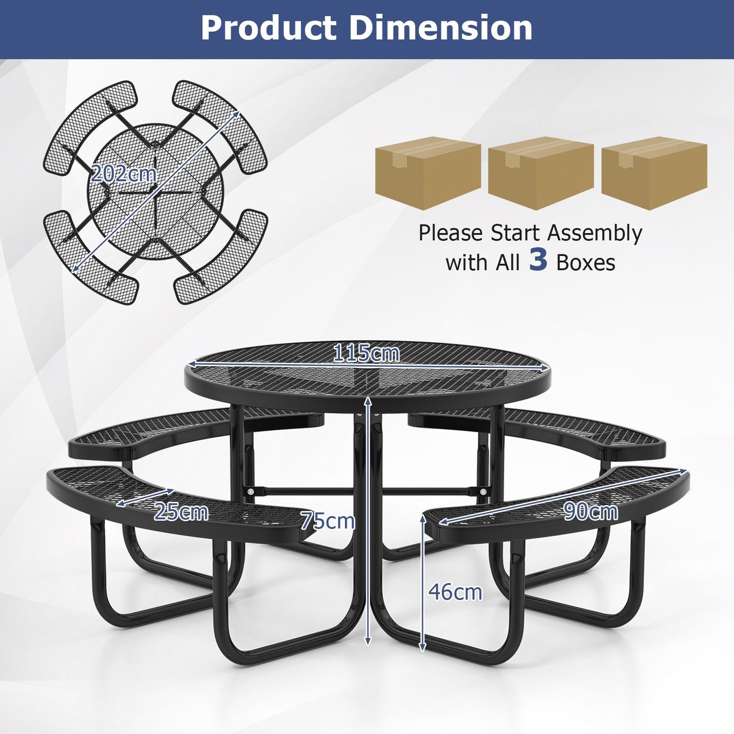 Outdoor round Picnic Table and Bench Set for 8 with Seats and Umbrella Hole