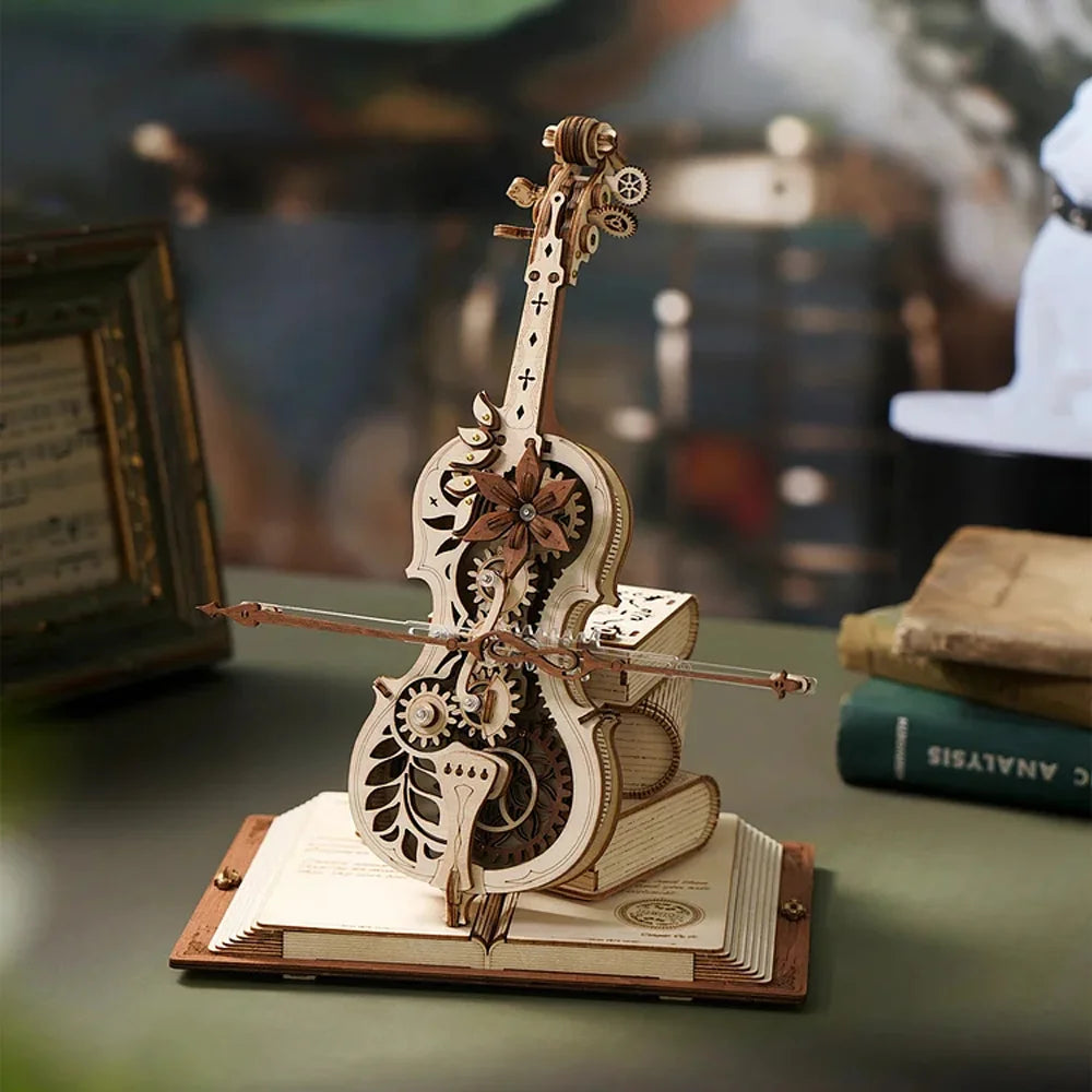 ROKR 3D Wooden Puzzle Magic Cello Mechanical Music Box - Fun & Creative Moveable Toy for Kids and Girls AMK63