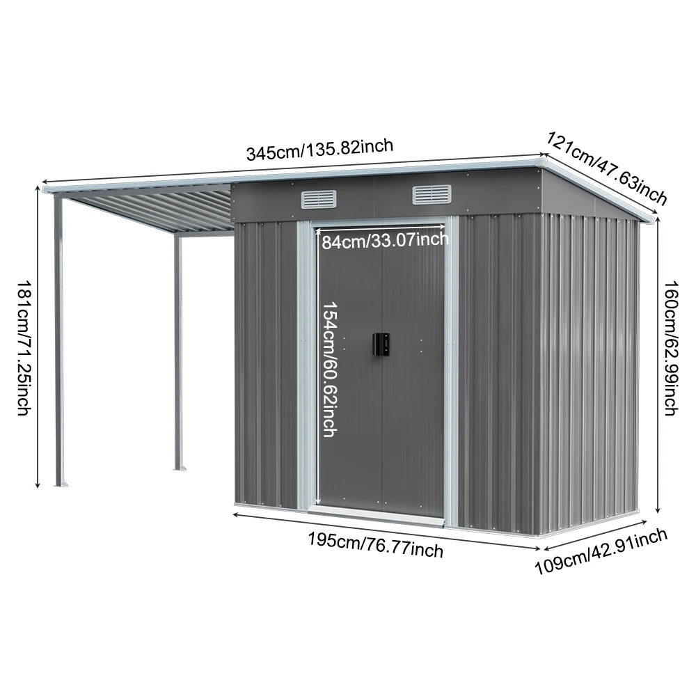 Outdoor Metal Storage Shed with Lean-To