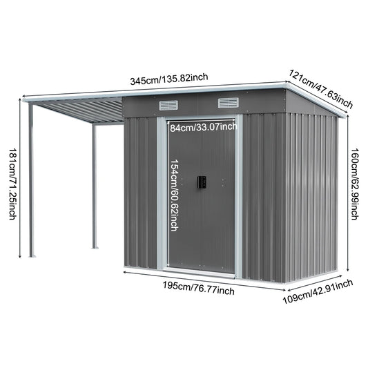 Outdoor Metal Storage Shed with Lean-To