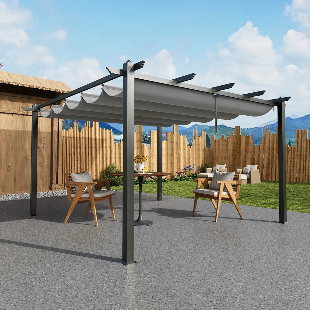 4x4m (12x12ft) Aluminum Pergola with Retractable Louvered Roof - Versatile Garden Gazebo Canopy and Carport