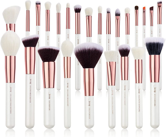 25-Piece Professional Makeup Brush Set - Pearl White & Rose Gold - Perfect for Foundation, Blush, Eyeshadow & Highlighter - Natural & Synthetic Hair Brushes