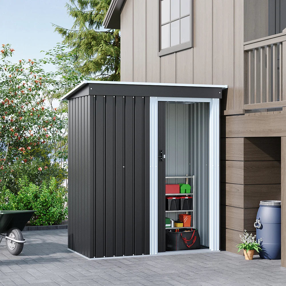 Outdoor Water-Resistant Galvanized Steel Storage Shed with Sloping Roof，Lockable Door for Lawn Patio Backyard