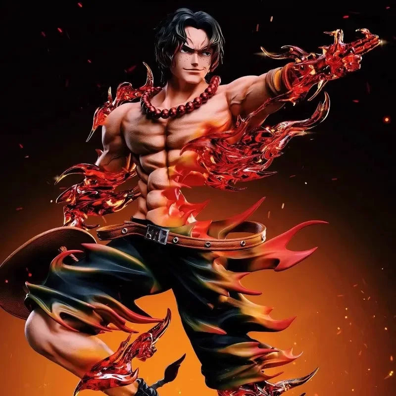 One Piece Floor Flower Flame Ace Fingertip Smile Scene Gk Statue Model Handmade Surrounding Desktop Ornament Boy'S Birthday Gift