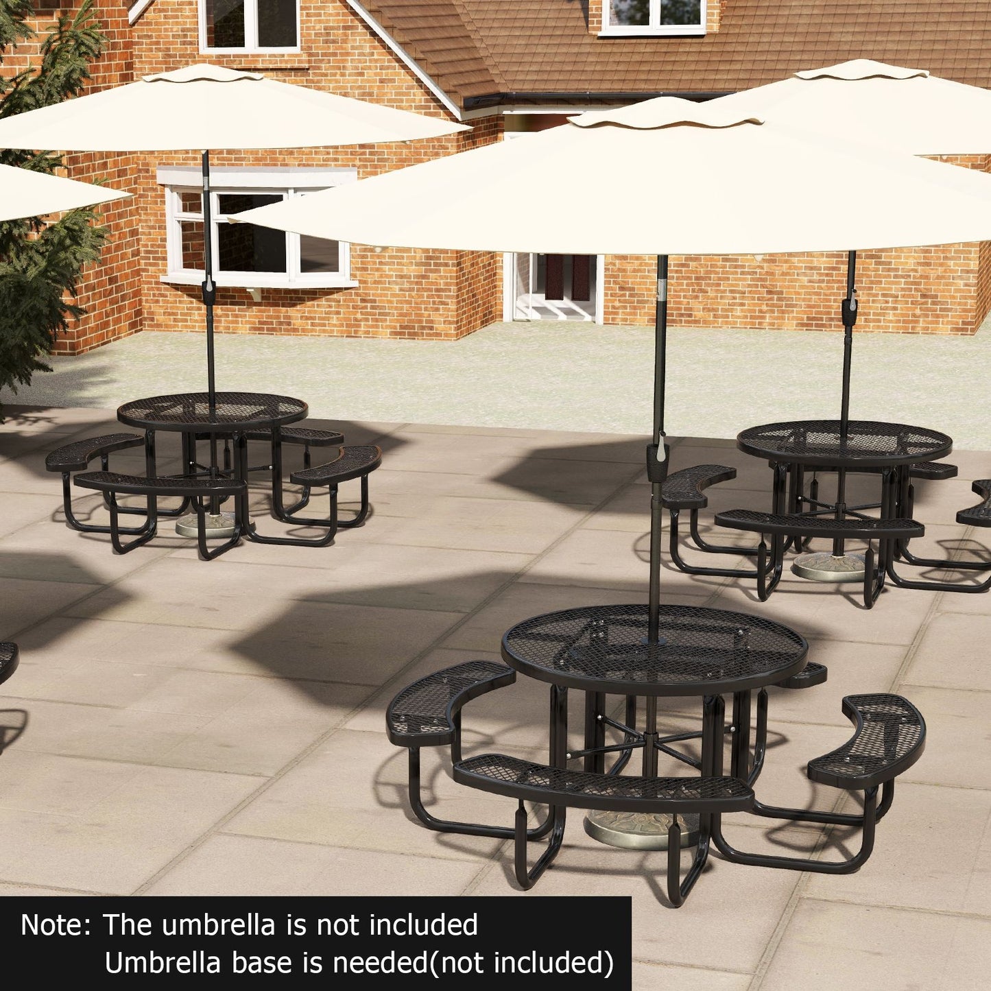 Outdoor round Picnic Table and Bench Set for 8 with Seats and Umbrella Hole