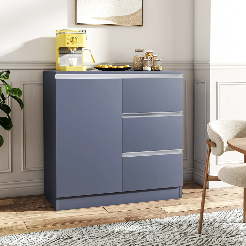 Grey 80Cm Sideboard Cabinet with 3 Drawers for Dining Room Living Room Home Office