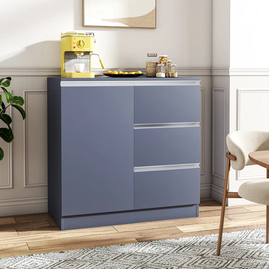 Grey 80Cm Sideboard Cabinet with 3 Drawers for Dining Room Living Room Home Office