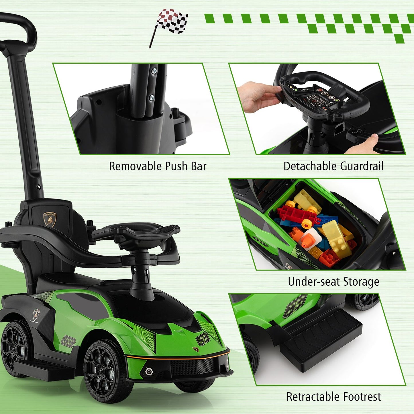 Luxury Lamborghini Ride-On Car for Kids with Convenient Push Handle