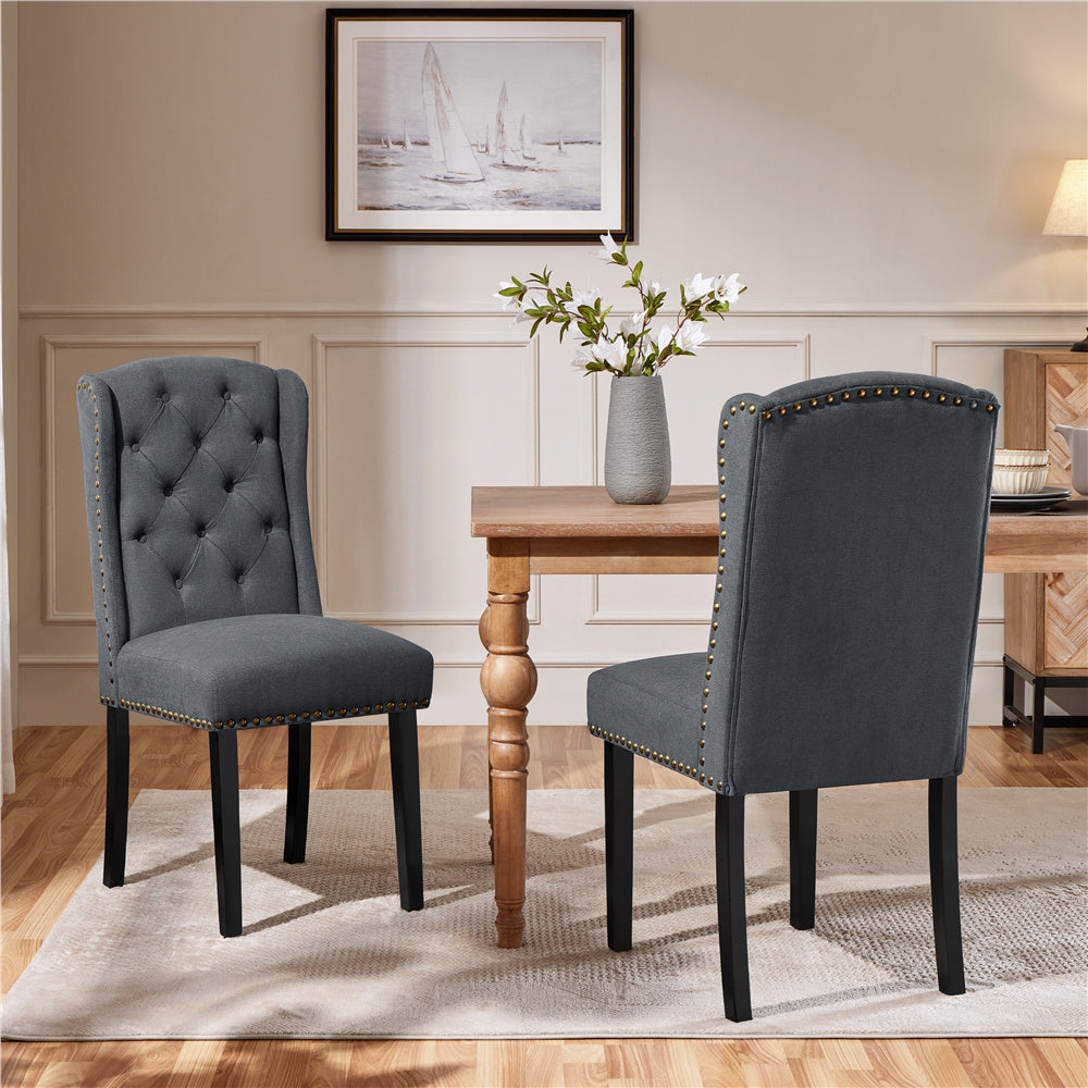 Button Tufted Dining Chairs Upholstered Kitchen Chairs with Solid Legs for Dining Room