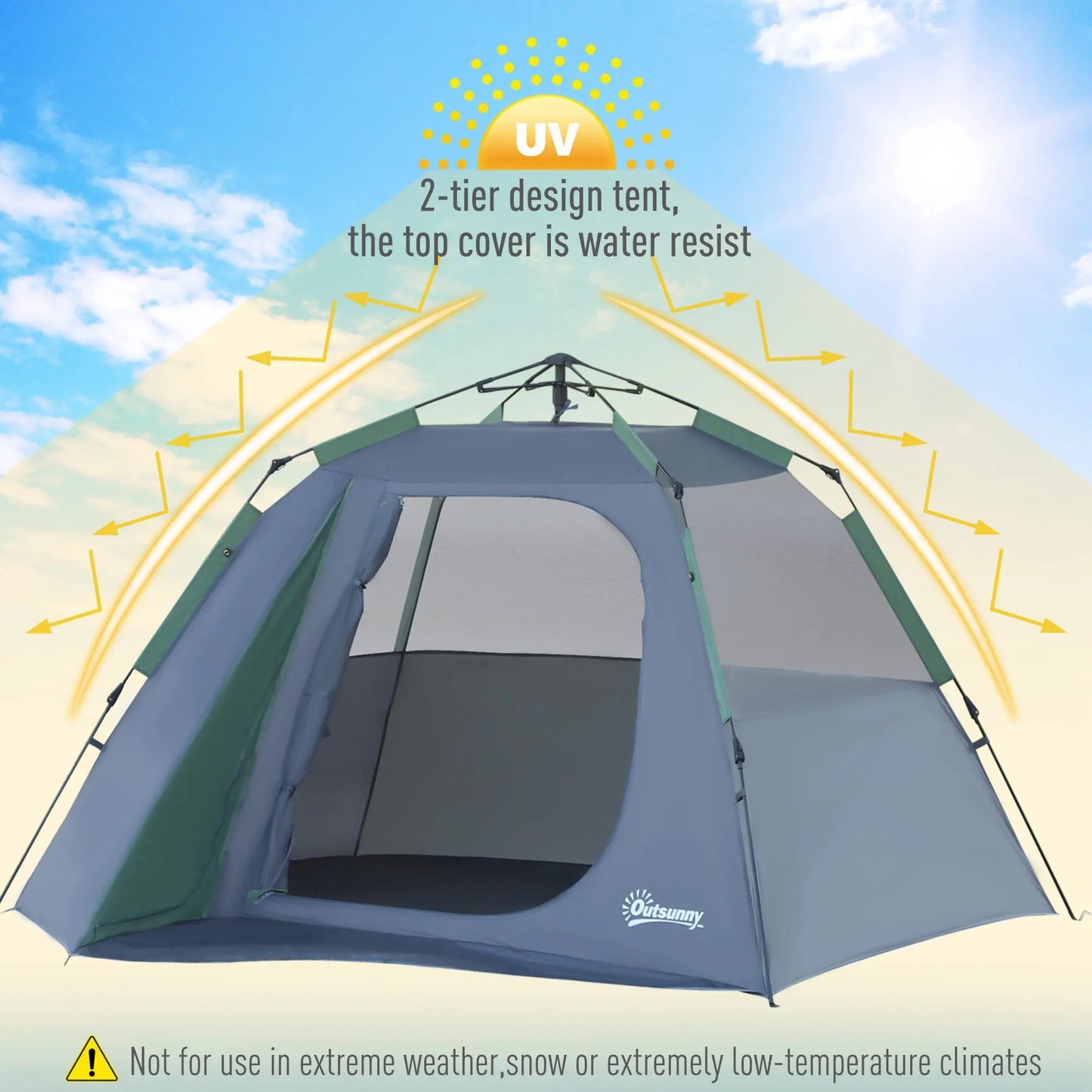 3-4 Person Pop-Up Camping Tent Family Travel Portable Double Layer Olive Green