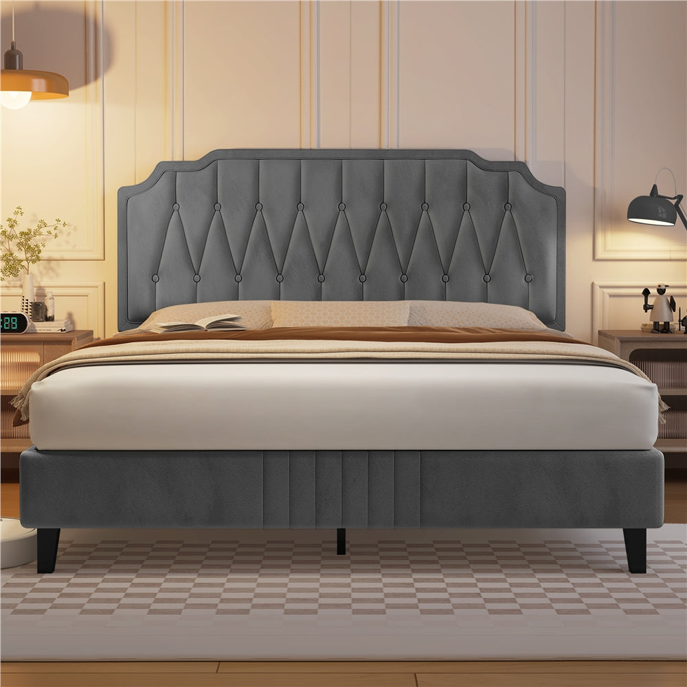 Double/King Bed Frame Upholstered Platform Bed with Adjustable Button Tufted Headboard/Velvet