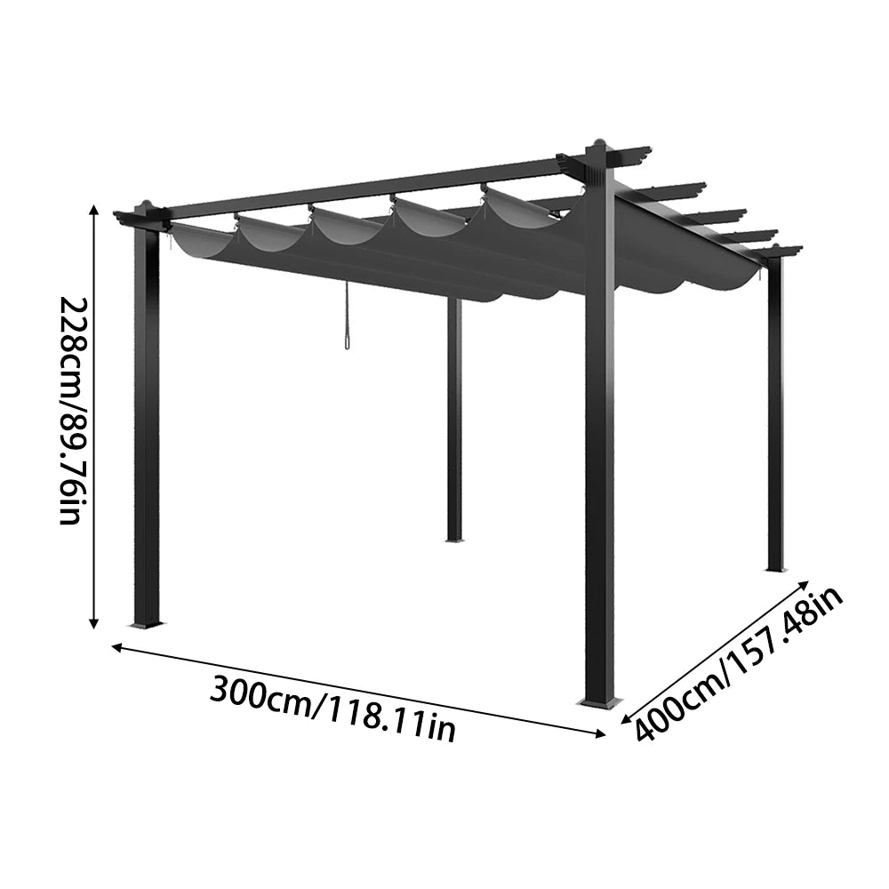 3x4M (10x12Ft) Aluminium Pergola with Retractable Louvered Roof - Versatile Garden Gazebo Canopy