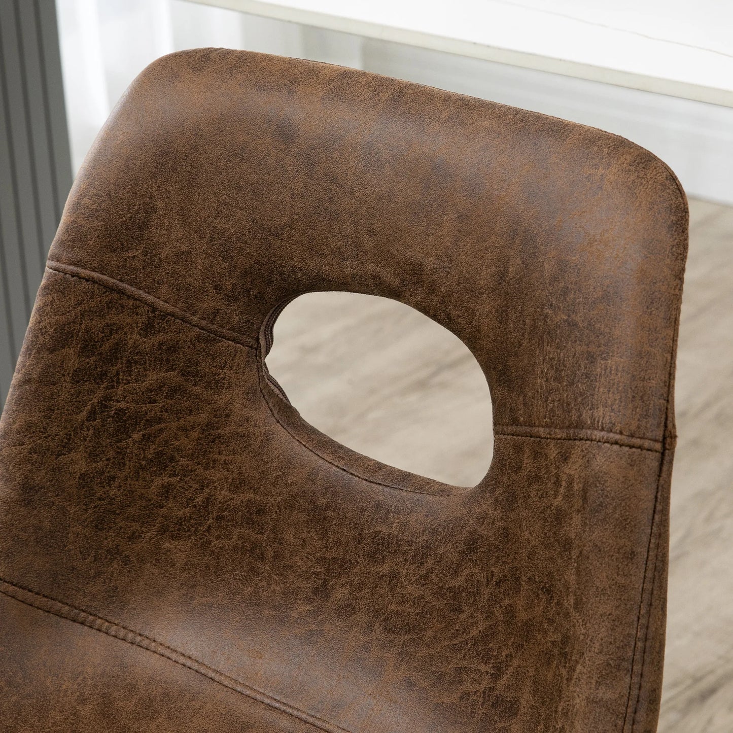 Stylish Set of 2 Adjustable Retro Bar Chairs in Brown Leather with Swivel Design