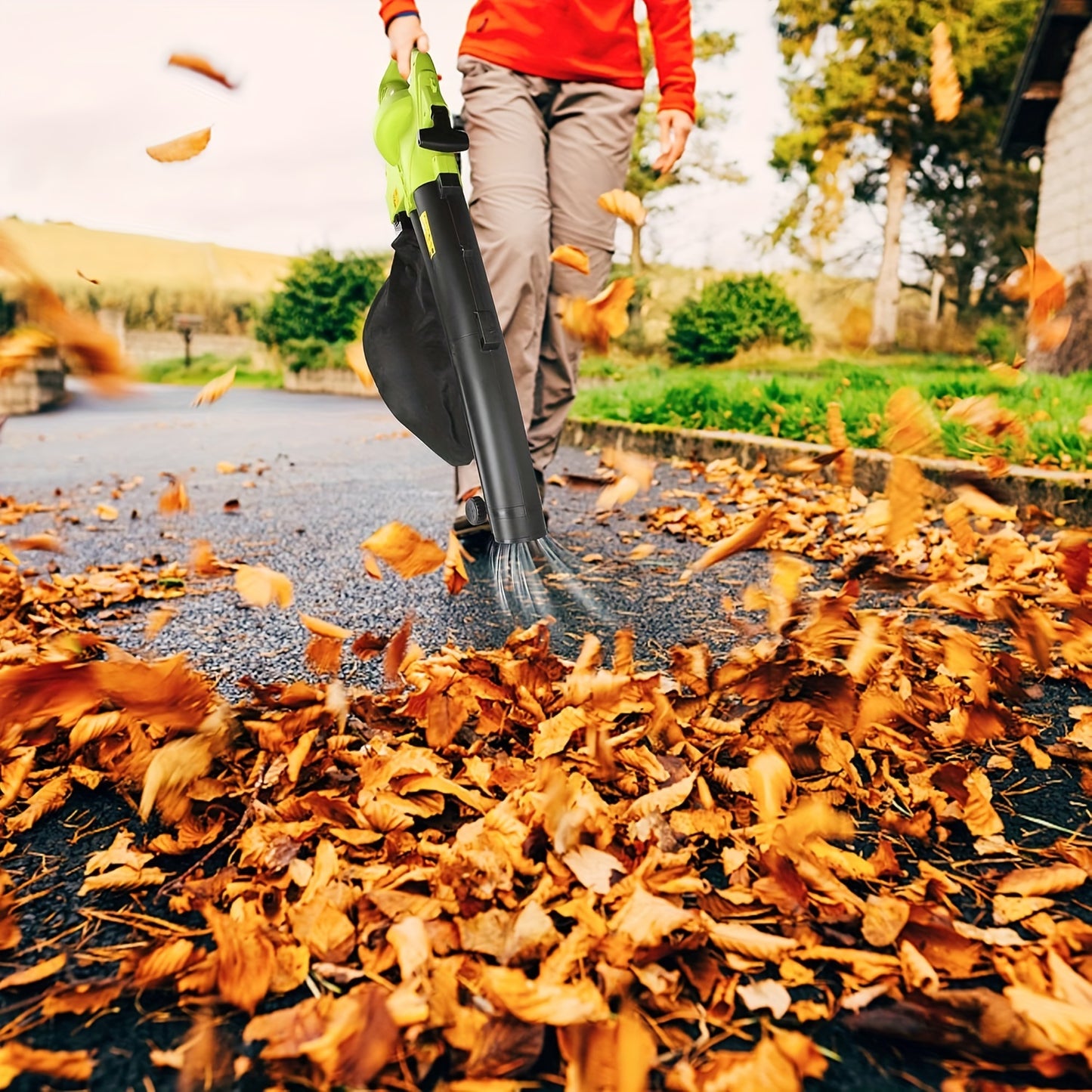 3000W 3-in-1 Leaf Blower & Vacuum Cleaner - Efficient Garden Leaf Collection with Large Storage Bag, Green
