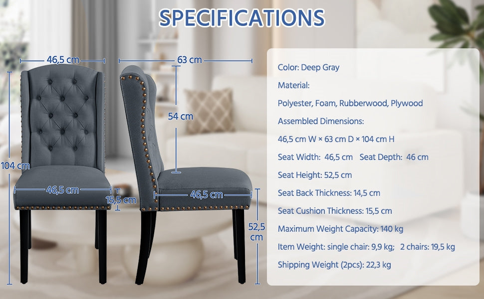 Button Tufted Dining Chairs Upholstered Kitchen Chairs with Solid Legs for Dining Room