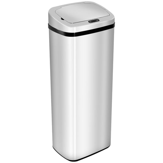 50L Motion Sensor Trash Bin - ABS, Silver/Black, Touchless Lid