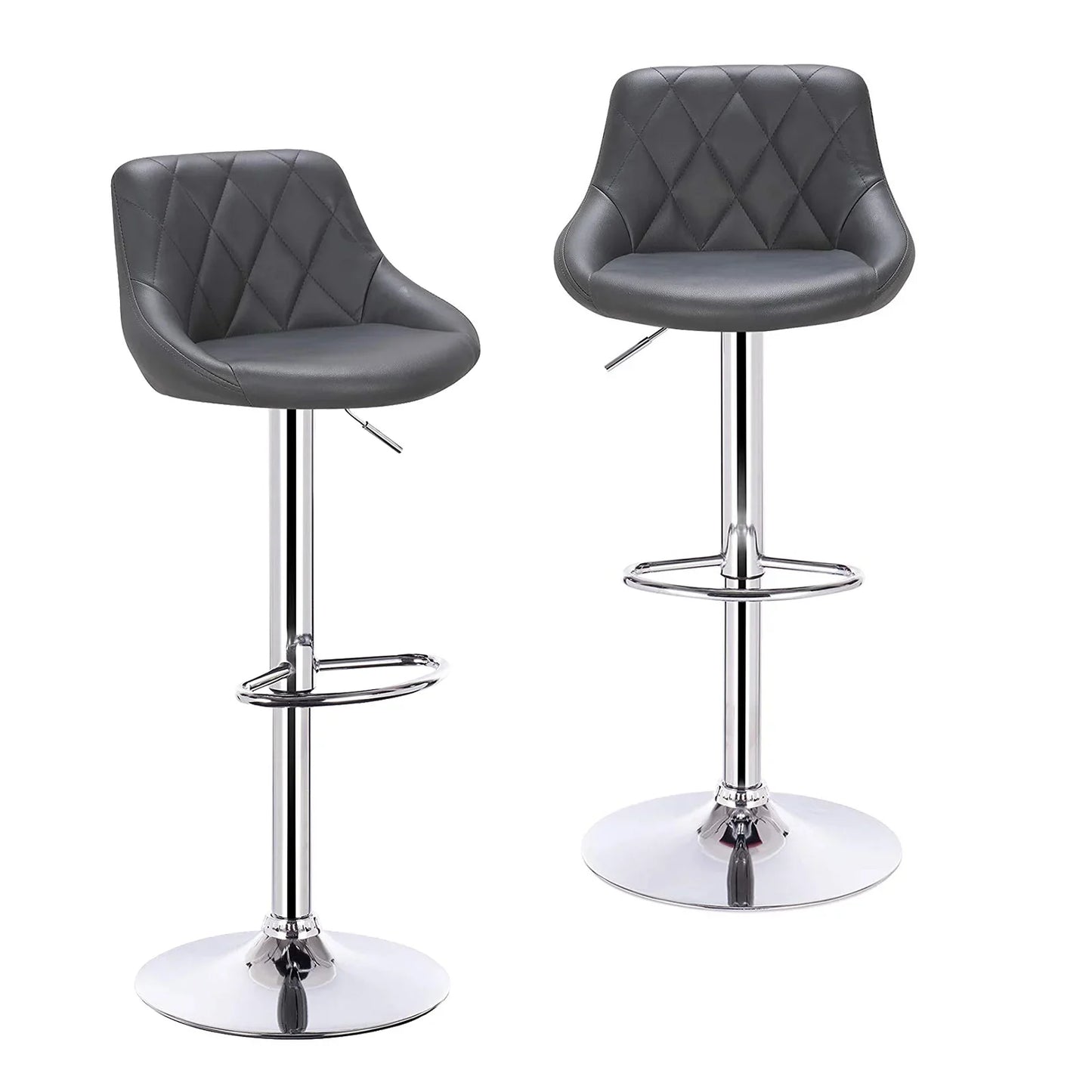 Stylish Set of 2 Adjustable Velvet/Leather Swivel Bar Stools with Footrest for Home Elegance