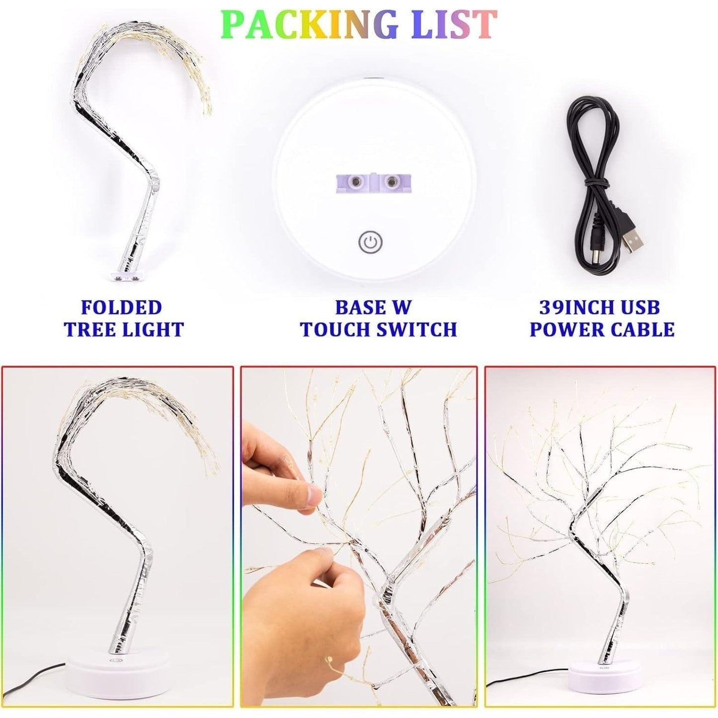 50cm Twig Lamp With 108 LEDs - Warm White Cool White Multicolour Birch USB/Battery Operated Tabletop Bonsai Wire Tree