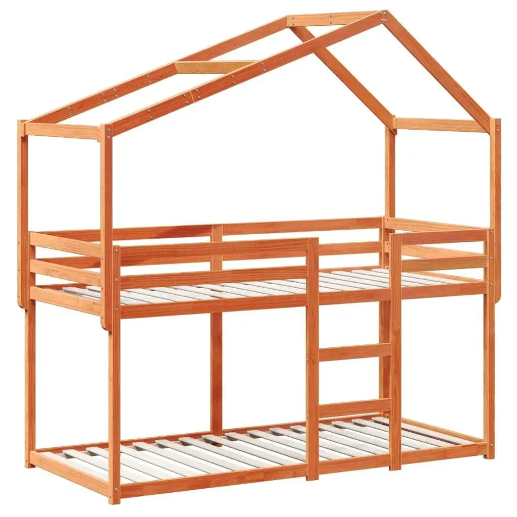 Stylish Solid Wood Pine Bunk Bed in Wax Brown Finish - Small Single Size (75x190 cm, Mattress Not Included)