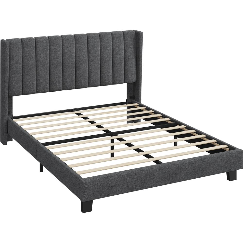 Upholstered Bed Frame, Double/King Size Bed Frame, Platform Bed Frame with Channel Tufted Headboard, Upholstered Bed Frame