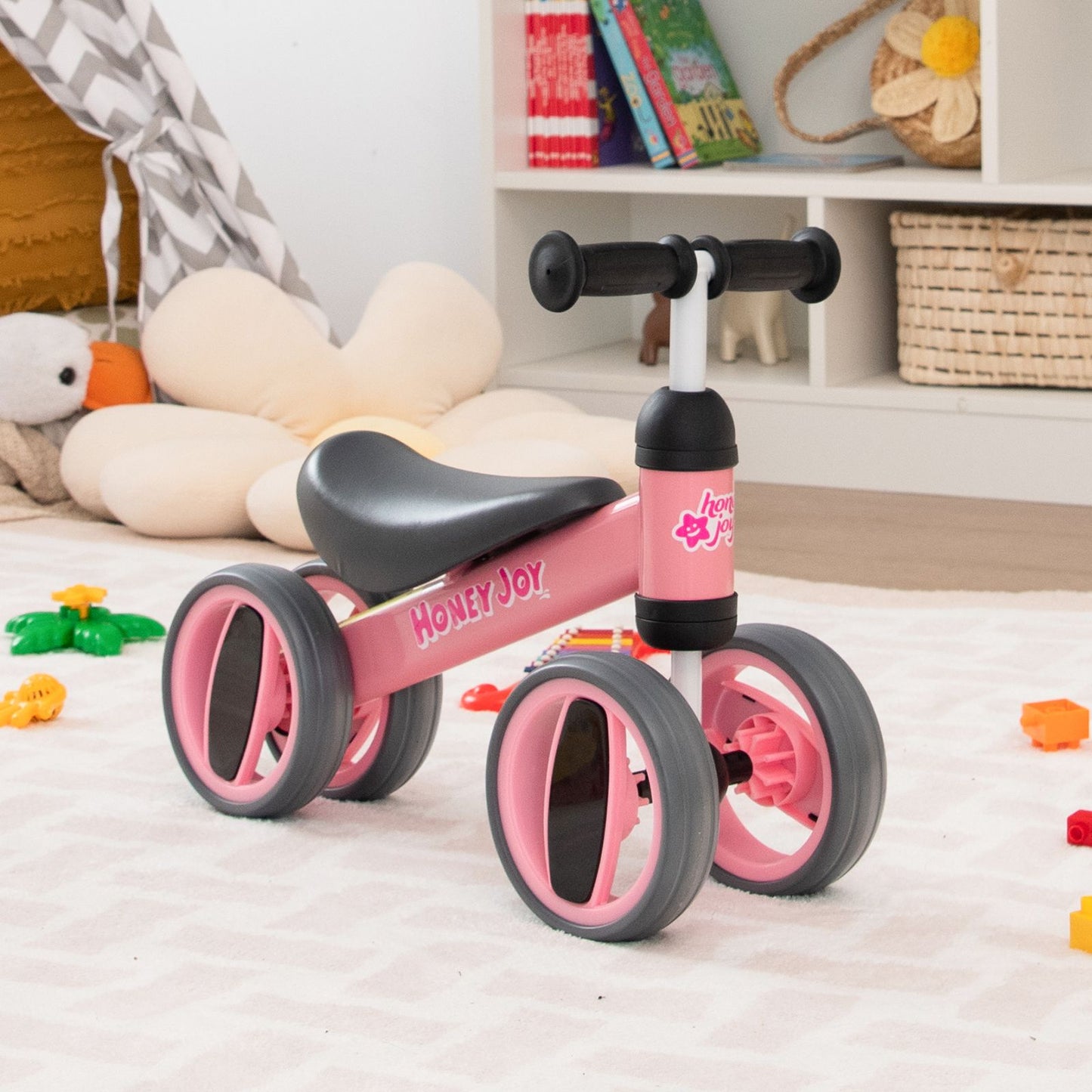 Baby Balance Bike with 4 Wheels and Limited Steering
