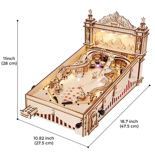ROKR Vintage 3D Pinball Machine - Fun for Kids and Adults, Perfect Family Party Game, Easy Assembly Wooden Puzzle EG01