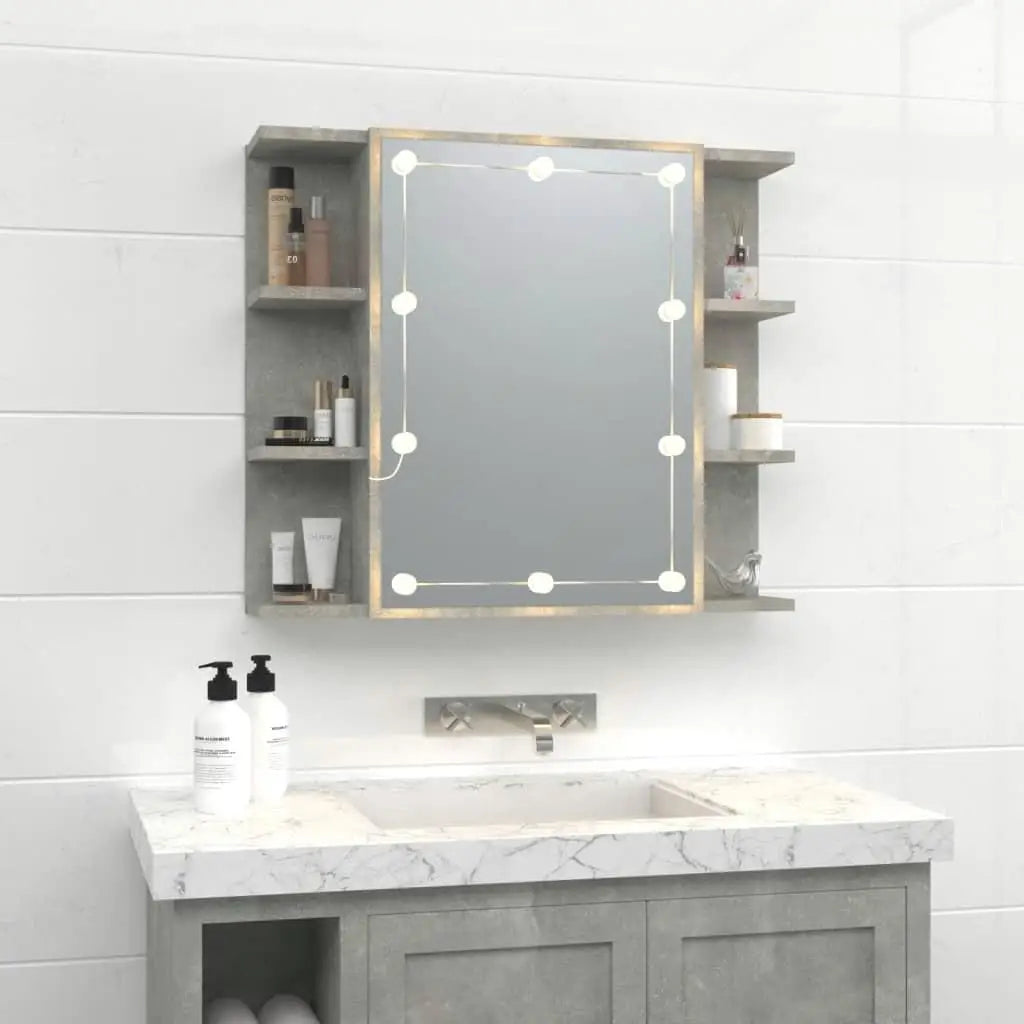 Stylish Concrete Grey LED Mirror Cabinet - 70x16.5x60 cm Perfect for Modern Storage Solutions