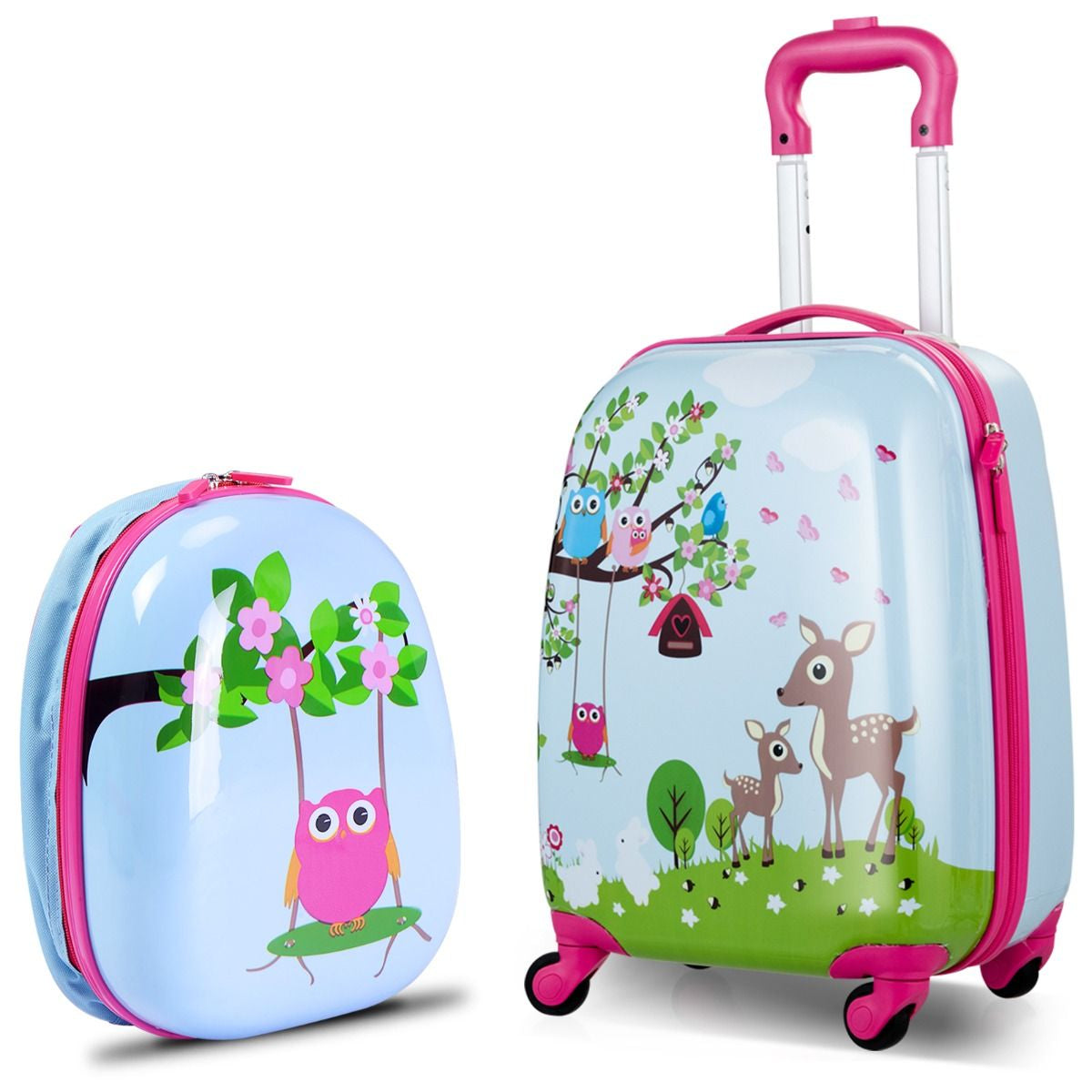 2 Pieces Kids Luggage Set with Carry-On Suitcase and Backpack-Forest
