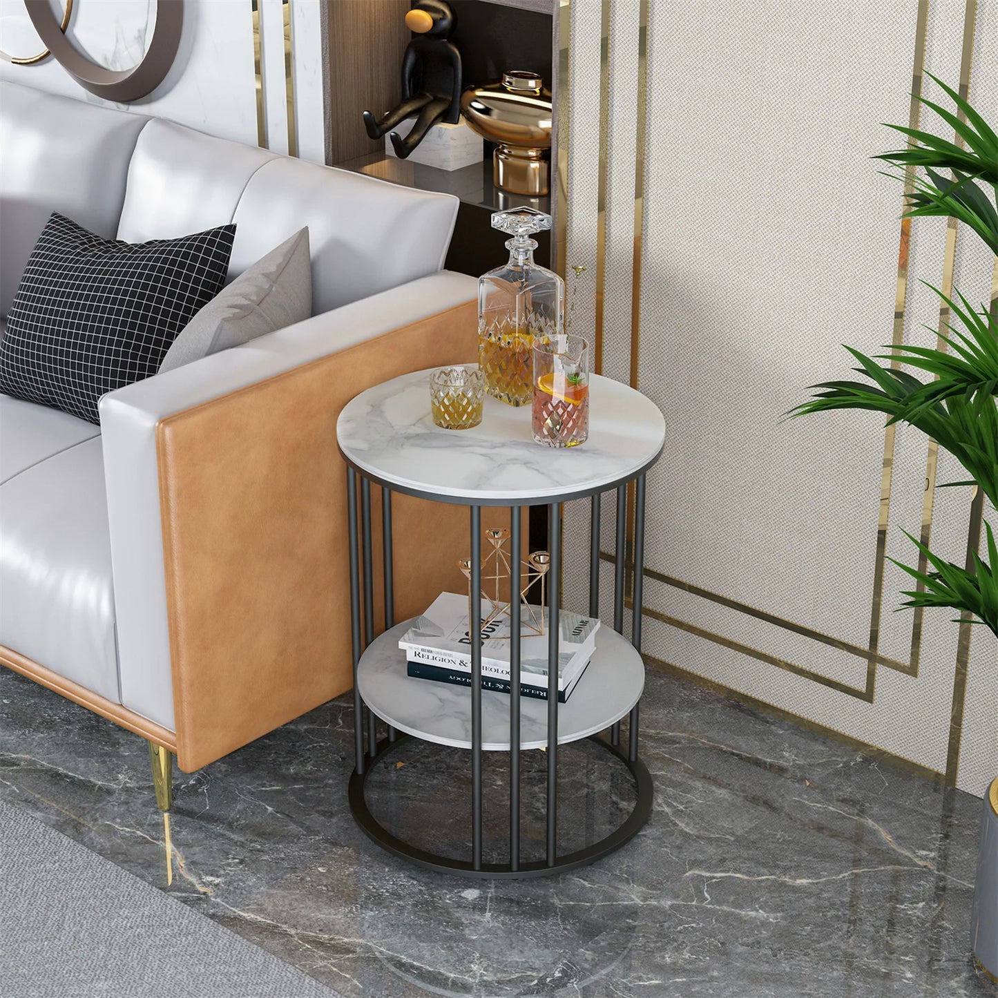 Sleek Tall Frame End Table with Sintered Stone Top - Stylish Nightstand and Storage Solution