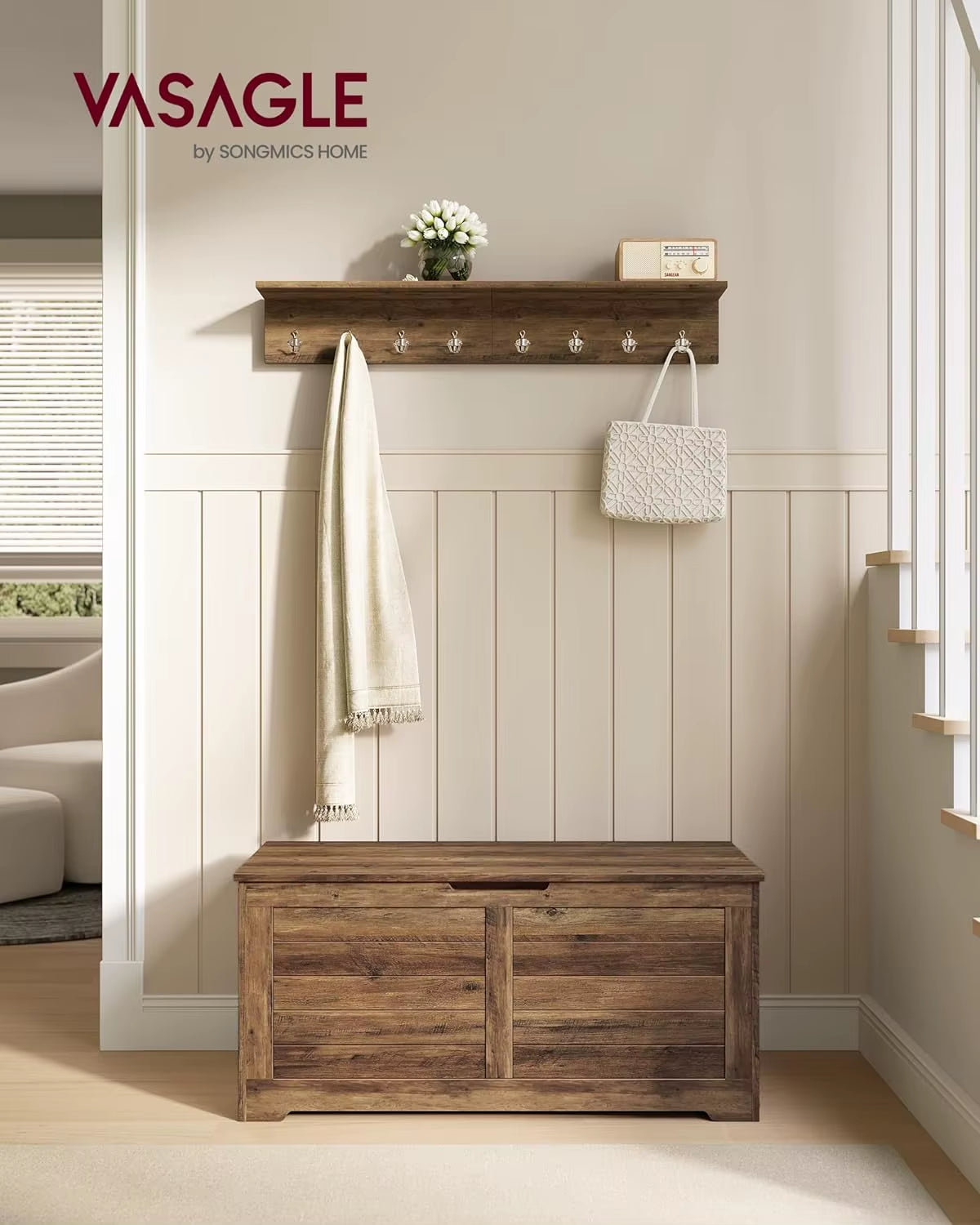 Storage Chest, Storage Bench, Blanket Box with 2 Safety Hinges, Shoe Storage Bench, Rustic Style, 40 X 100 X 46 Cm
