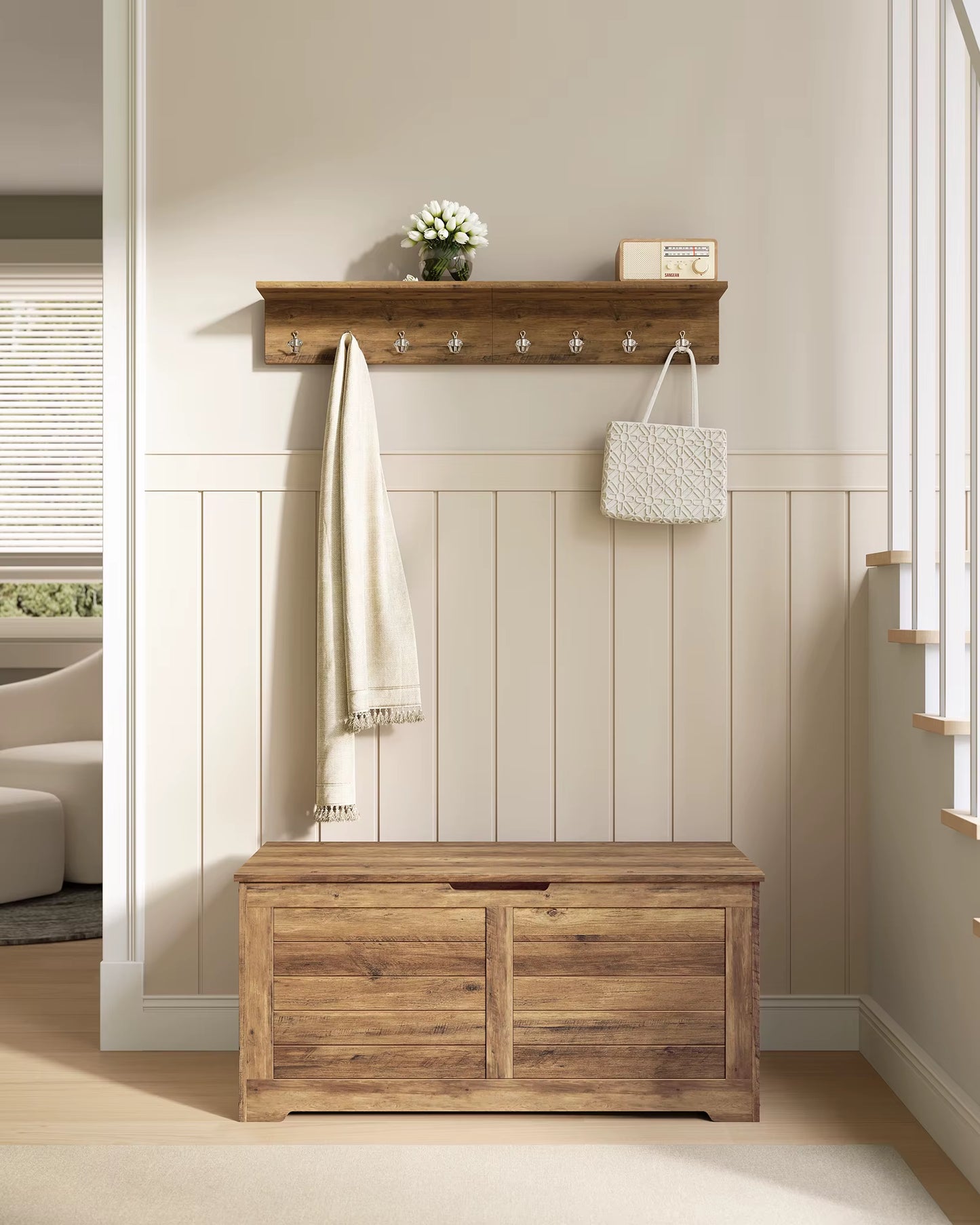 Storage Chest, Storage Bench, Blanket Box with 2 Safety Hinges, Shoe Storage Bench, Rustic Style, 40 X 100 X 46 Cm