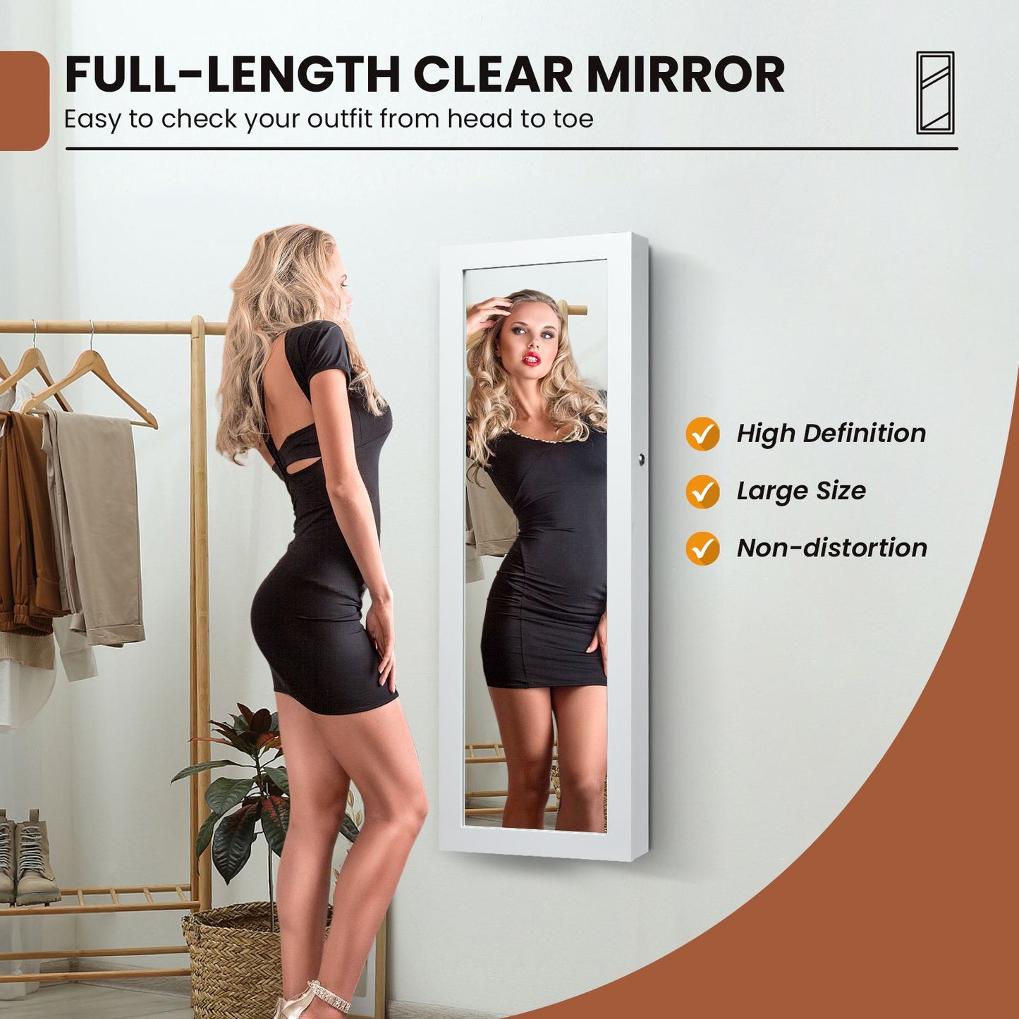 Lockable Jewelry Cabinet with Full Length Mirror and LED Lights