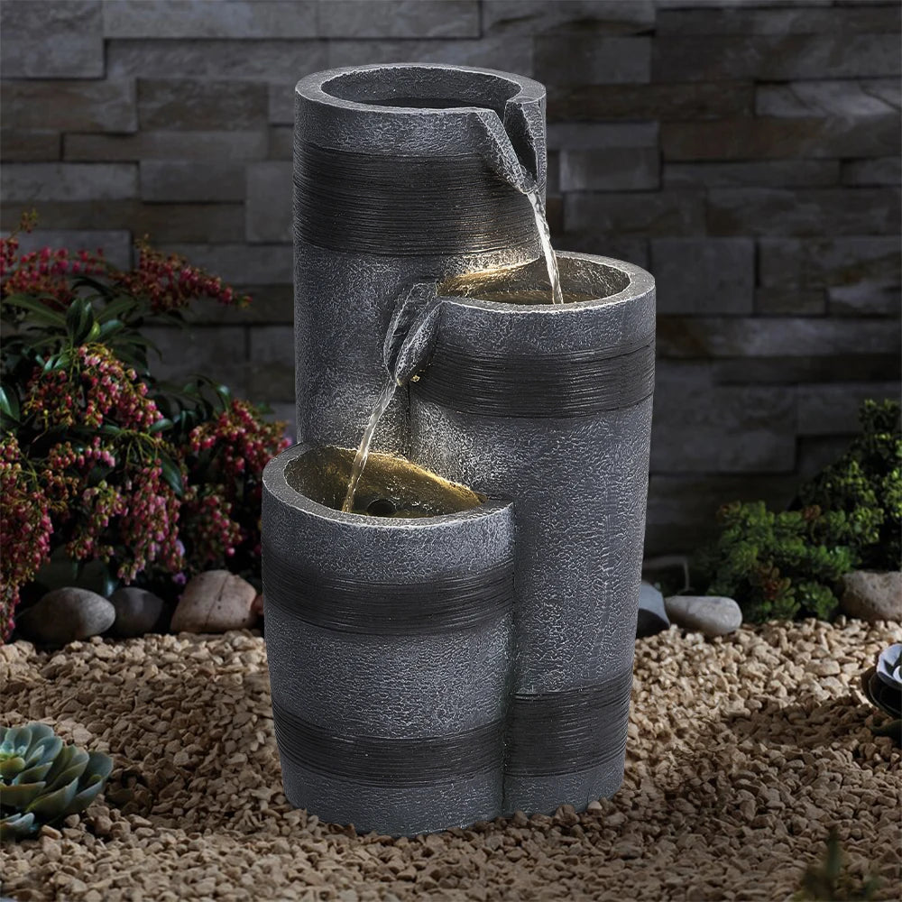 Outdoor Solar-Powered Water Fountain Rockery Decor - 23.5 cm W x 48 cm H