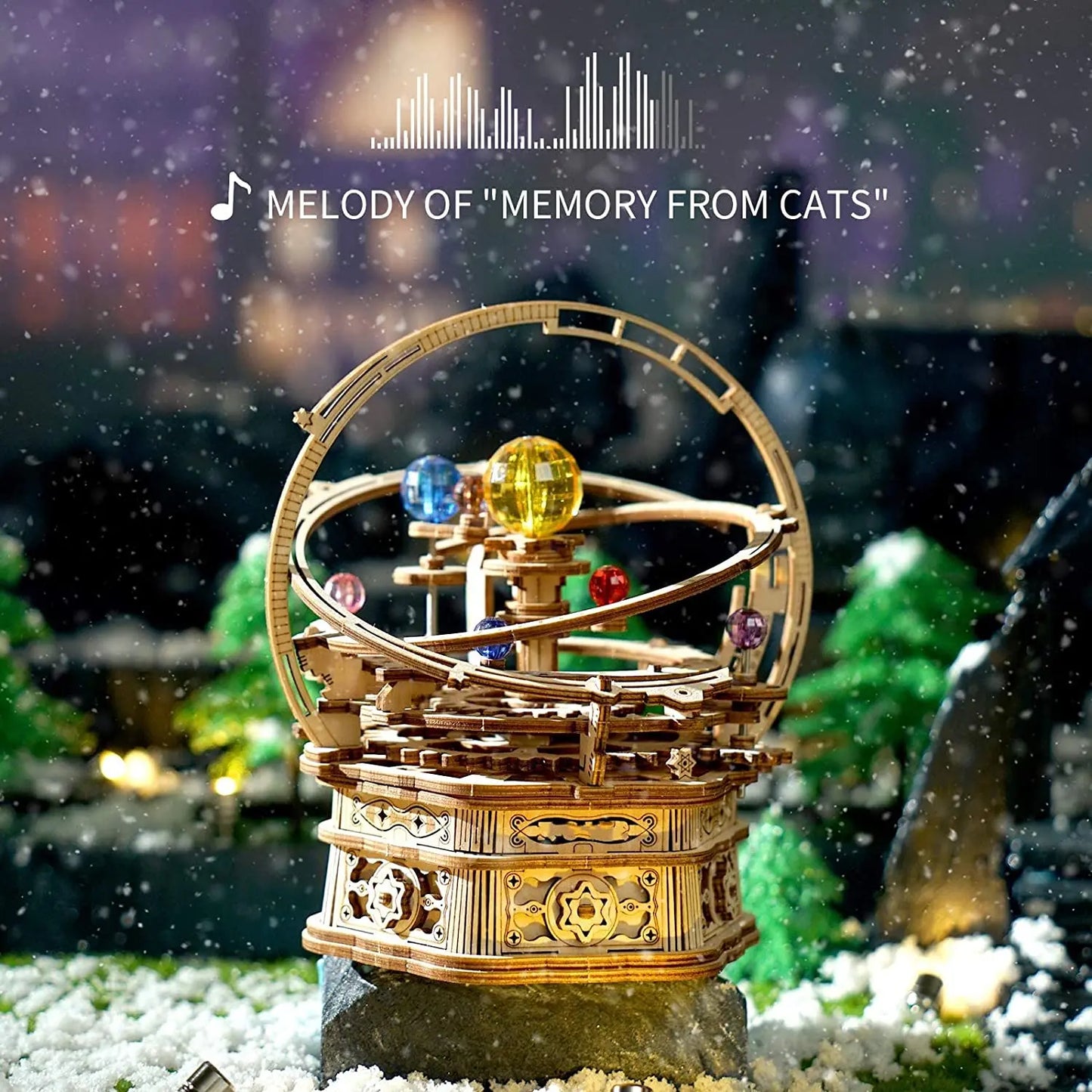 Rokr 84-Piece Rotatable 3D Starry Night Wooden Model Kit - DIY Music Box Toy for All Ages