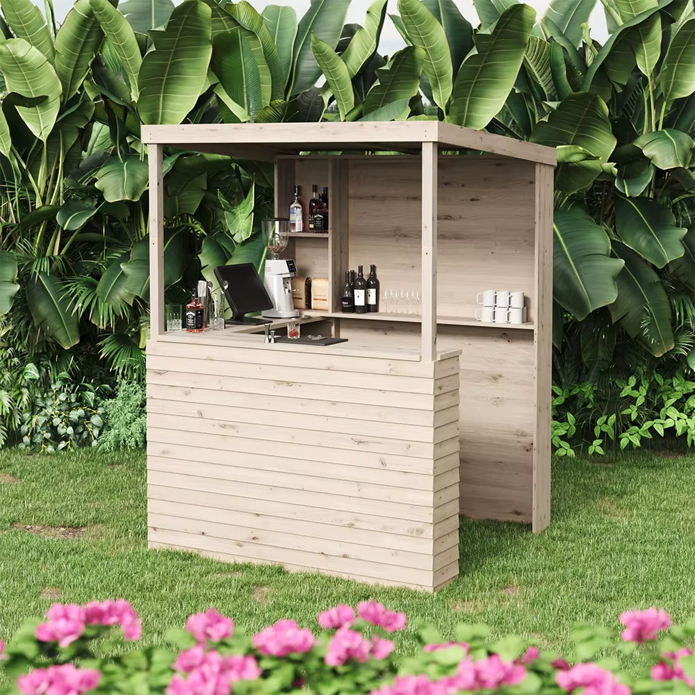 Outdoor Solid Wood Garden Bar Outdoor Furniture, 140Cm W X 160Cm D X 213Cm H