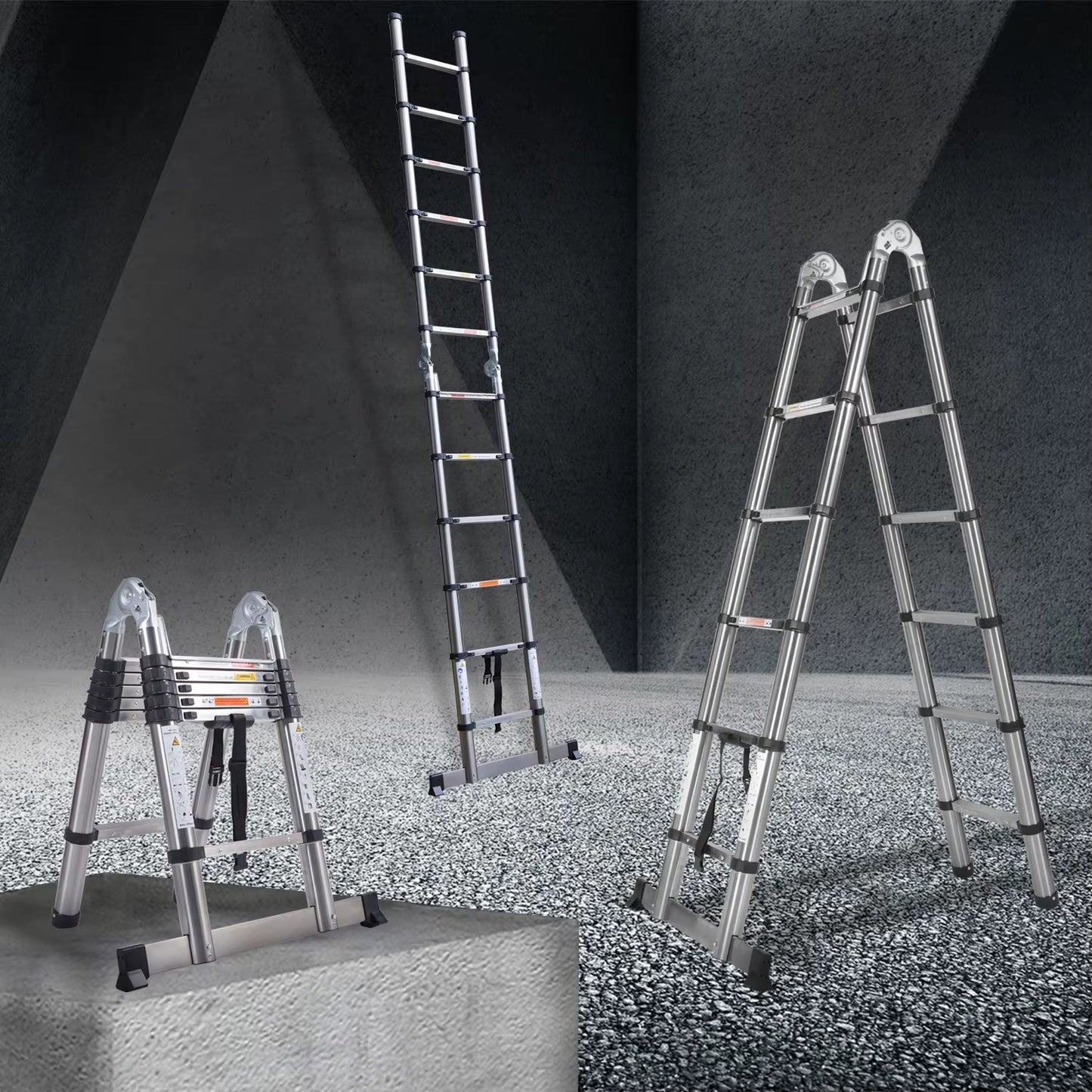 3.8M Multi-Purpose Folding Telescopic Ladder Extension Portable Loft Ladder 1.9M+1.9M a Frame Foldable Ladder 12 Steps