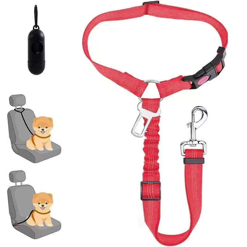 Adjustable Pet Car Seat Belt Restraint with Elastic Bungee for Dog Harness and Reflective Leash for Safe Vehicle Travel