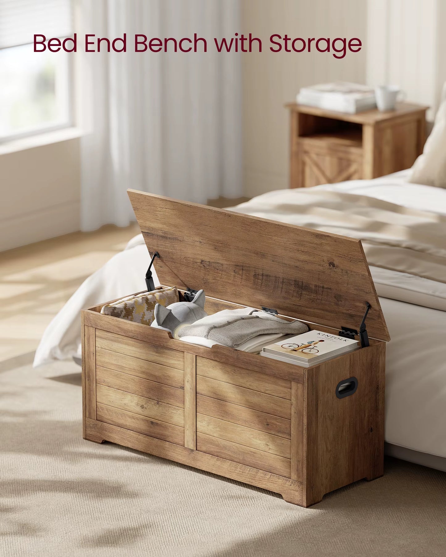 Storage Chest, Storage Bench, Blanket Box with 2 Safety Hinges, Shoe Storage Bench, Rustic Style, 40 X 100 X 46 Cm